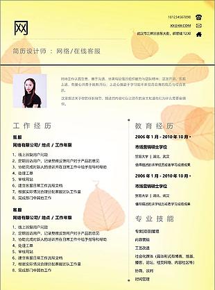 簡(jiǎn)約網(wǎng)絡(luò)在線客服應(yīng)屆畢業(yè)生個(gè)人簡(jiǎn)歷表格