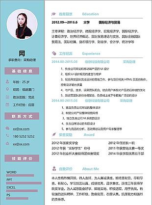 陳幽朋采購助理個(gè)人簡歷表免費(fèi)下載