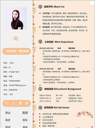 應屆畢業生簡歷封面求職意向兼職教師