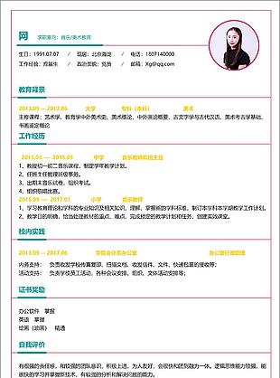 葉倩玉音樂美術教師個人簡歷范文