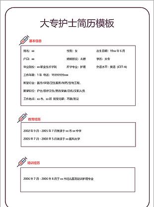 大專護(hù)士簡歷模板