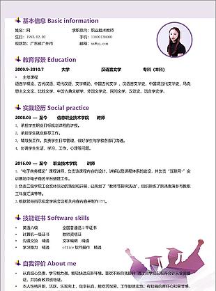 職業技術教師個人簡歷模板簡歷例子