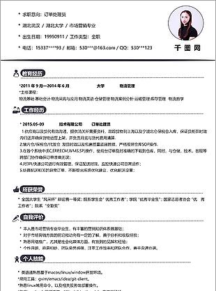 訂單處理員電子簡歷模板