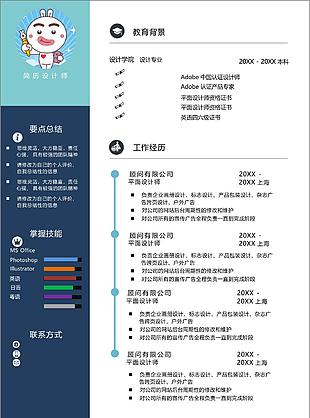 藍色幾何風單頁個人簡歷PPT