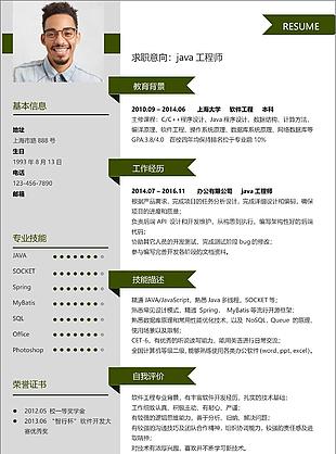 商務(wù)現(xiàn)代風(fēng)java工程師求職簡歷word模板