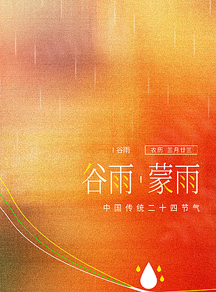 鸟弄桐花日橙红色渐变谷雨节气海报