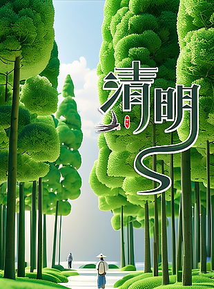 卡通3D创意绿色传统清明节海报