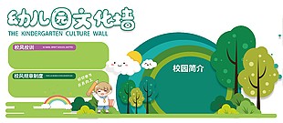 幼儿园绿色卡通主题创意插画文化墙