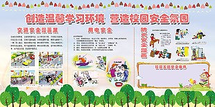校园安全氛围主题宣传卡通文化墙