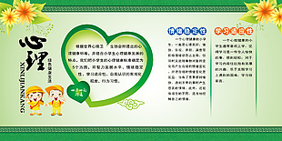 心理健康绿色简约渐变校园文化墙