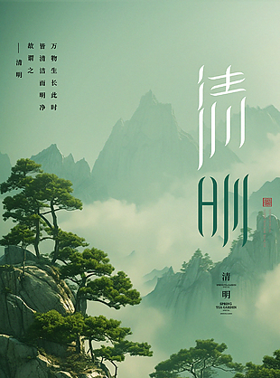 靜謐唯美綠色詩意傳統(tǒng)清明節(jié)海報(bào)