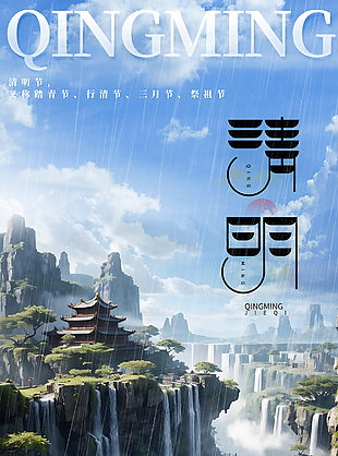 月滿西樓大氣傳統(tǒng)清明節(jié)海報(bào)