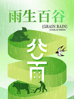 雨生百谷傳統(tǒng)谷雨節(jié)氣勞作剪影海報(bào)