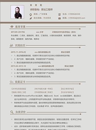 一年經驗算法工程師個人簡歷范本