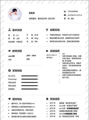 美術設計師個人簡歷模板