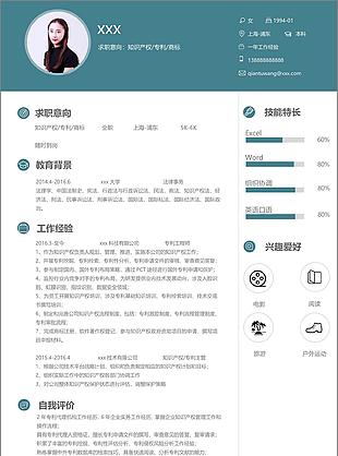 知識產(chǎn)權(quán)專利商標個人簡歷模板