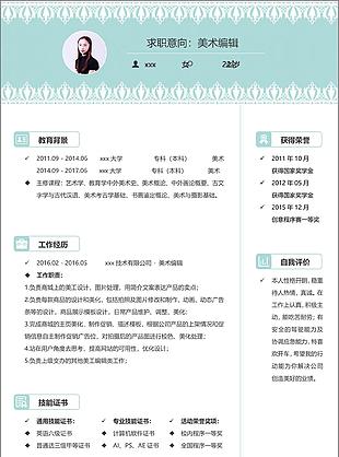 小清新美術編輯個人簡歷模板