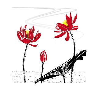水墨風(fēng)國畫池中荷花手繪插畫