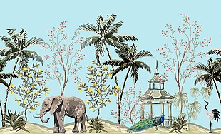 熱帶風(fēng)情動(dòng)物與自然插畫