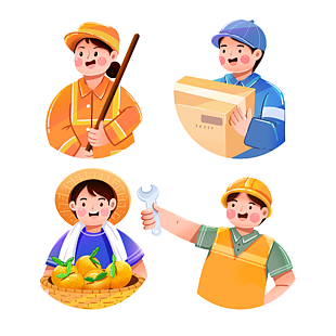 創(chuàng)意手繪風(fēng)五一各職業(yè)人物插畫