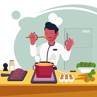 廚師烹飪美味佳肴插畫