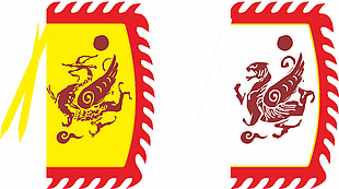 红黄配色简约图案装饰仿古旗