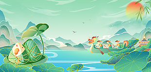 國潮風插畫端午節主題banner背景