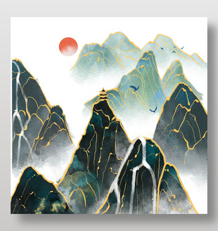 水墨古風山川插畫素材