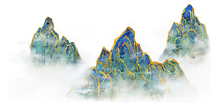 國風燙金山峰意境插畫