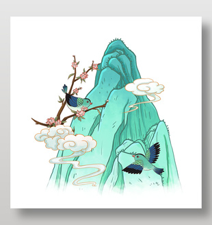 手繪工筆中國風喜鵲插畫素材