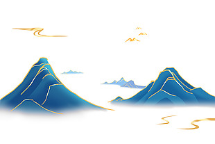 國潮風山水祥云藝術風景插畫