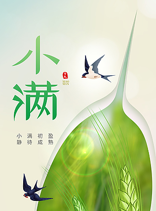 小得盈滿清新傳統小滿節氣海報