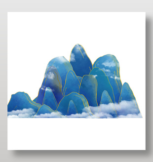 梦幻蓝色云海山峦插画