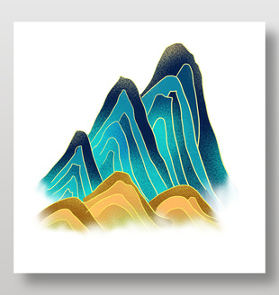 卡通手绘国潮风山峰元素插画