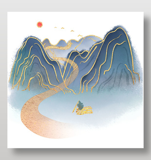 水墨风山水倒影意象画
