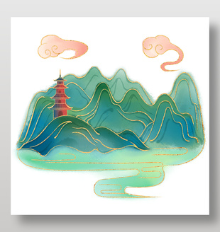 中式简约风青绿群山图案