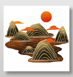 日照金山中國風插畫素材