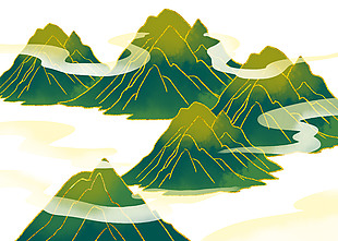 水墨风青绿群山云雾图