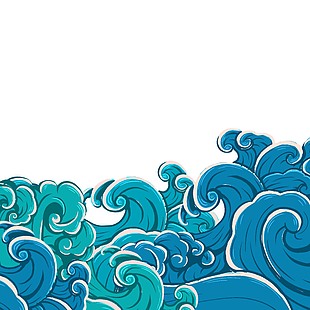 藍色復古手繪海浪圖案