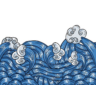 復古藍色海浪手繪圖案