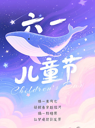 星空童趣插畫六一兒童節宣傳海報
