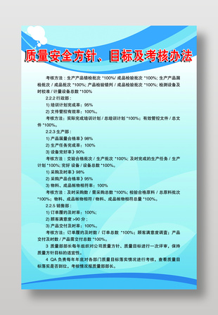 質量安全方針目標及考核辦法展板
