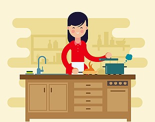 女性居家做飯溫馨場景