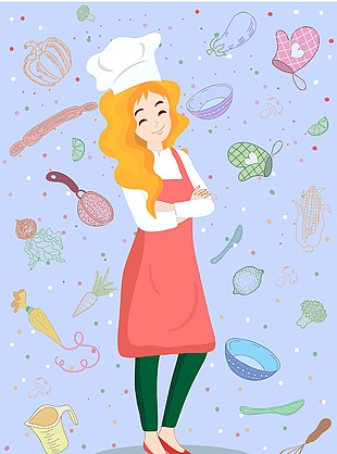 创意卡通可爱女厨师人物插画
