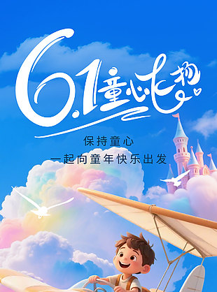 保持童心一起向快樂出發兒童節唯美海報