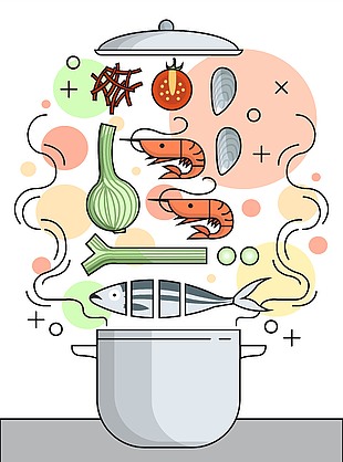 鲜香美味厨房煲汤场景插画