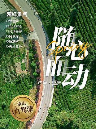 随心而动重庆自驾游田园背景旅游宣传海报