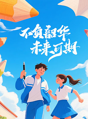 不负韶华未来可期创意插画天空背景海报