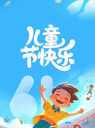 兒童節快樂創意足球插畫兒童節海報
