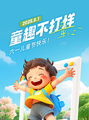 童趣不打烊創意卡通兒童節宣傳海報